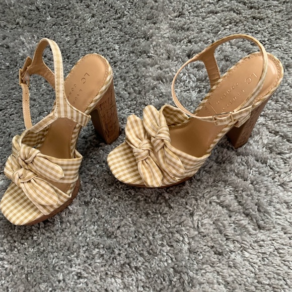 Brand New High Heel Block Gingham Sandals - Picture 4 of 6